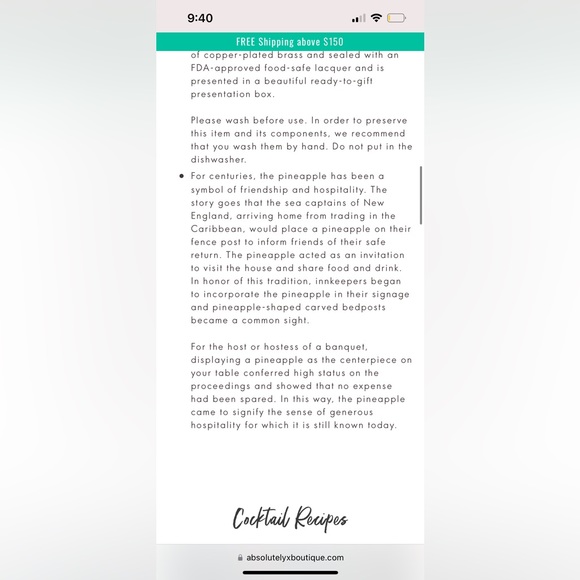 Absolut Elyx Copper Pineapple Drinking Vessel Cup in Gift Box - SOLD OUT ONLINE! - Picture 15 of 15